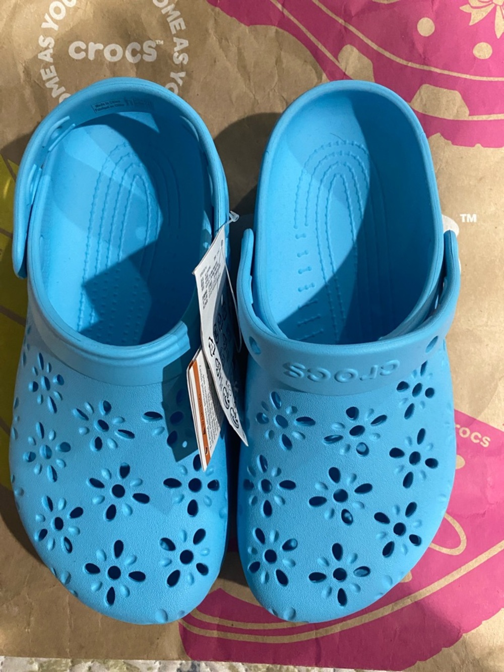 CROCS Classic Floral Cut Out Clog, Tinted Glass Blue, Women’s Size 7
